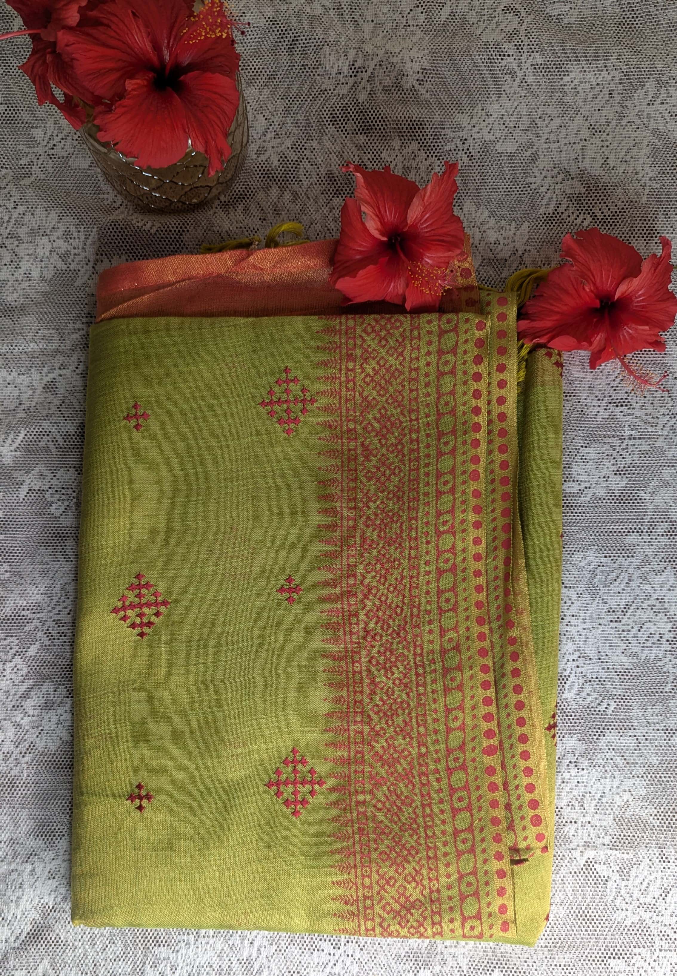 Cotton Silk Saree Green color