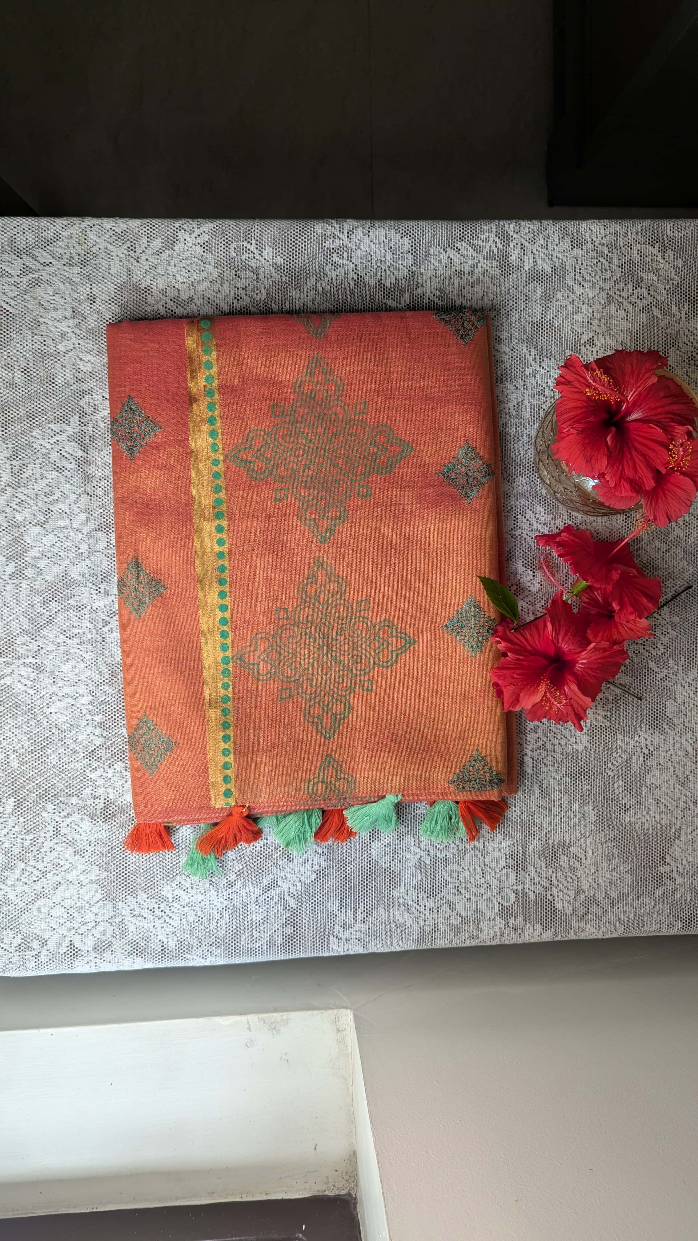 Cotton Silk Saree peach color